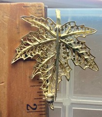VTG Vermeil Sterling Silver brooch Maple Leaf filigree Van Lou Germany marcasite