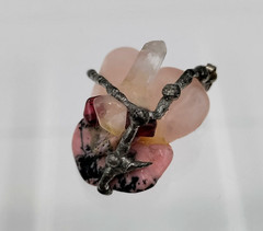 Handmade Pendant Rose Quarts Clear Point Rhodonite Garnets Gemstone Cluster