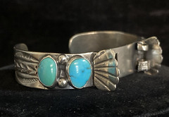 Vintage Navajo Sterling Silver & Turquoise Watch Cuff Bracelet 35.2 g