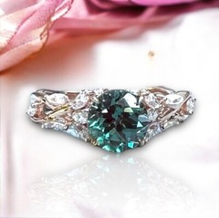 Victorian Style Handcrafted Lab Grown Alexandrite Ring in 18k Rose Gold Vermeil