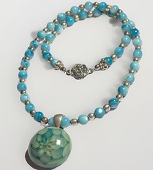 Artisan Handcrafted Art Deco Lampwork Glass Jewelry #9 Necklace blue geometric