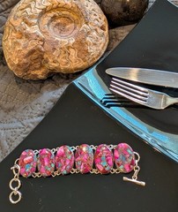 Kingman Pink Dahlia Turquoise in 925 Sterling Silver Bracelet ~ Clean, Polished