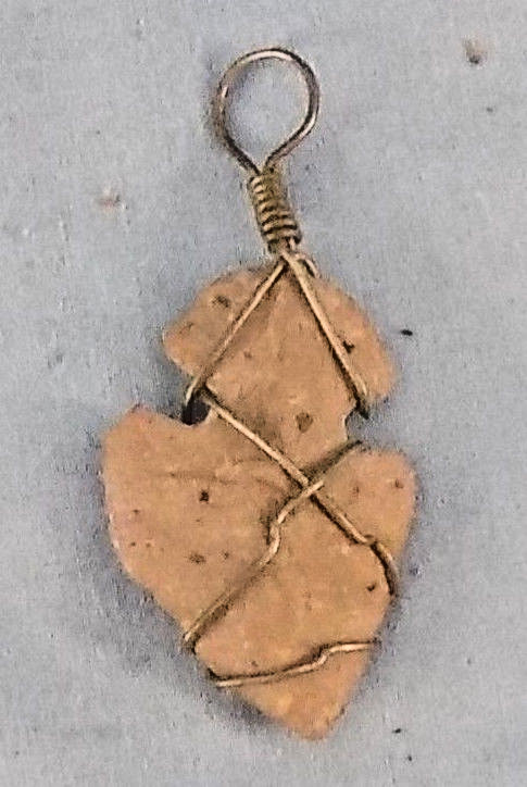 Arrowhead Pendant Hand Chipped BROWN Stone CrissCross Wire Wrap 1.5″ long gift