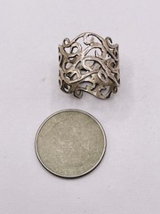 Vintage Sterling Silver 925 Ring Wide Filigree Scroll Boho Band Mexico Size 8.5