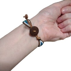 Boho Geometric Seed Bead Bracelet Blue Green White Bronze Artisan Boho Chic