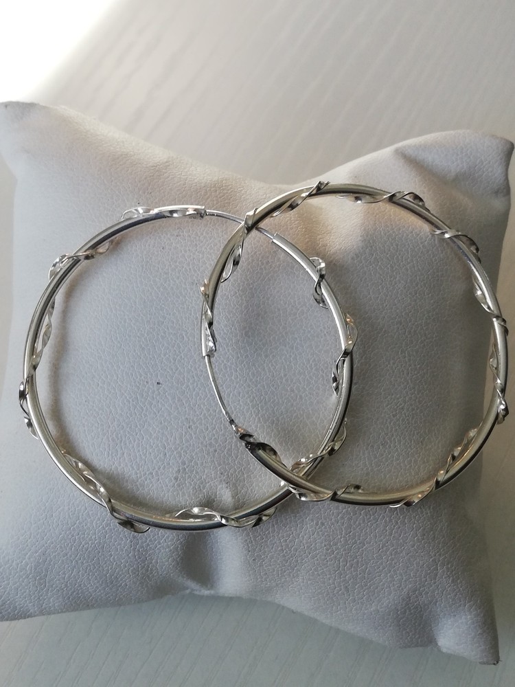 .925 Solid Silver Drop Hoop Earrings Artisan Handmade New.
