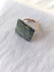 Handcrafted Gold Adjustable Polymer Clay Ring Square Green Yellow Black