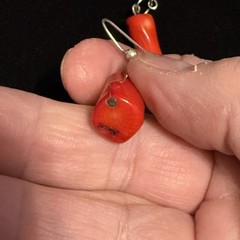 Vintage Handcrafted Chunky Red Coral Stretch Bracelet, Earrings Boho Beach Ocean