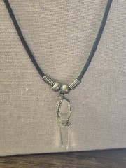 Quartz necklace on black rope. 13.5″