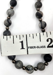 Labradorite Larvikite Stone Bead Protection Necklace 17″ Gray Black Swirls