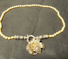 Fresh Water Pearls Peach Color Inlaid In 9.25 Sterling Silver W/ Toggle Pendant