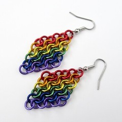Rainbow gay pride earrings, handmade chainmail Euro 4 in 1 weave, LGBTQ jewelry