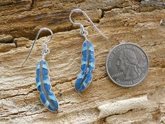 Feather Sterling Silver 925 Denim Lapis Gemstone & Opal Inlayed Earrings AA66