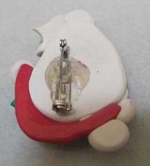 CHRISTMAS Sleeping CAT in SANTA HAT w Tiny Mouse Polymer Clay Brooch 2-1/4”