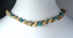 Handmade Hemp Twist Choker Necklace with Blue Howlite Stone Beads