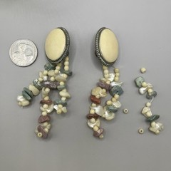 Vintage Artisan Native Natural Jasper Stone Statement Dangle Clip Earrings As Is