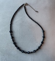 BLACK FACETED Glass Multi Shape Beads Unisex Necklace 18” Handcrafted