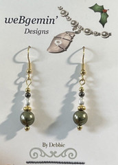 Neutral Colors of Sage Green, Brown and Gold Handcrafted Pearl Earrings WBGG127