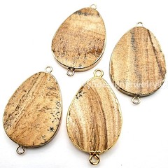 Natural Picture Jasper Pendant Natural Gemstone Pendant Drop w 2 Rings Necklace