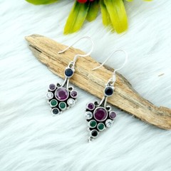 Boho Earring 925 Sterling Silver Natural Multi Gemstones Earring Wedding Gift