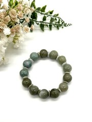 Green-SERPENTINE-BRACELET-Stretch-Large Gemstone Bead -«New Jade»