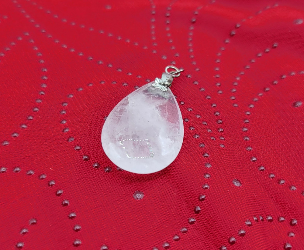 Natural Clear Quartz Crystal Gemstone Tumbled Polished Teardrop Pendant