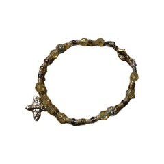 Handmade Wire Bracelet-6.75 in.-Glass and Plastic w/Round Rhinestone Spacers-Bee
