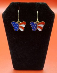 Dangle/Drop/Costume/Fashion/ Red White & Blue~ Butterfly~ Gold Plated Earrings!!
