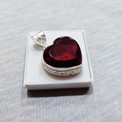 Red Garnet Heart Gemstone Pendant Silver Jewelry Handmade Cut Pendant 1″Piece