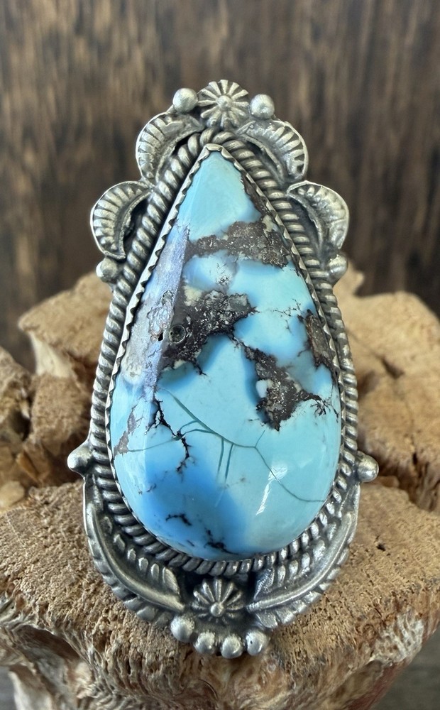 Sterling Silver Native Style SW Genuine Golden Hills Turquoise Statement Ring