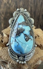 Sterling Silver Native Style SW Genuine Golden Hills Turquoise Statement Ring