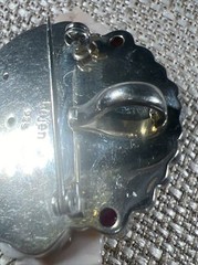Sajen Sterling Silver Goddess Face Ruby Mother Of Pearl Pendant Brooch Pin