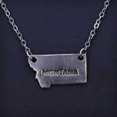 18”, Vintage sterling silver 925 flatten circle necklace Montana state charm