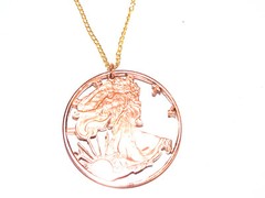 Hand Cut .999 pure Copper Walking Liberty Made into a Necklace