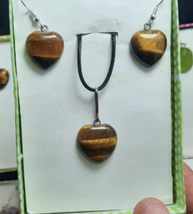 Natural Tiger Eye Gemstone Necklace & Earrings Set Handmade Jewelry Gift