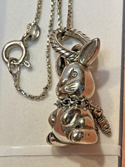 Vintage Silver Plated Adorable 3-D Bunny & Carrot &Chain With 21″L SS Box Chain