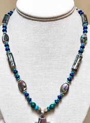 LOVELY Artisan Sterling Silver Malachite, Turquoise, Abalone Reversible Necklace