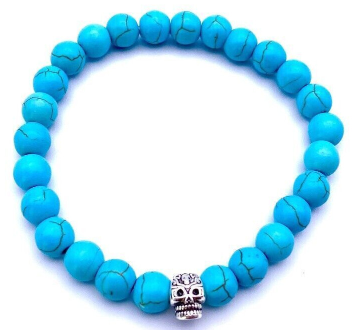 Turquoise & .925 Silver Skull Bead 8mm Gemstone Mood Bracelet