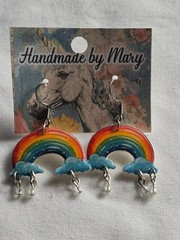 Handcrafted Earrings (NEW) Cute rainbow with beads as raindrops-Nickel Free