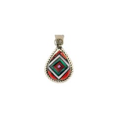 Vernon Vacit, Pendant, Multi-Stone, Sterling Silver, Zuni Handmade, 1 1/2″