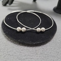 Bracelet Bangles Pair 925 Sterling Silver 6″ Sliding Ball Beads Handcrafted
