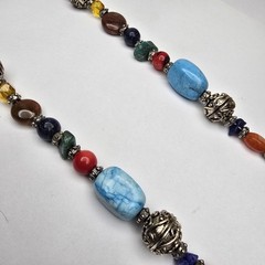 Assorted Semi Precious Stone Beaded Silver Tone Necklace 23″ Jade Coral