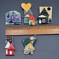 VTG Lucinda House Pins Lot Of 5 – NY, Stars, Colorful Handmade Resin Brooch