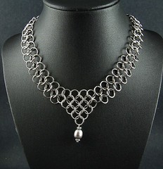 Black Pearl Steel Chainmail Necklace WoW Dark Crystal Steampunk SCA GoT Cosplay