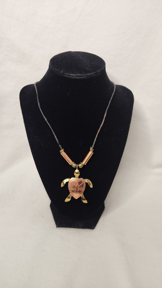Artisan Copper Brass Sea Turtle Pendant with Leather Cord Necklace