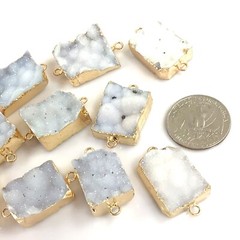 Raw Rough Cloudy Druzy Agate Pendant Natural Gemstone Pendant Rectangle w 2 Ring