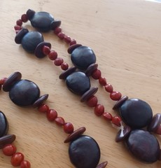 Vintage 37″ Hand Crafted Necklace Made From Natural Red And Brown Seeds