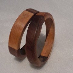 Handcrafted Wood Bangle Bracelets Set Brown Beige Round Unisex Adults 8cm