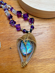 Dichroic Glass – Gold & Silver Wrap – Beaded with Amethyst