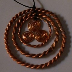 Handcrafted Copper Round Spiral Pendant Necklace on Cord, No Stone